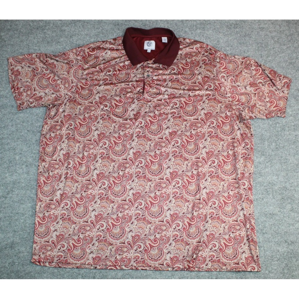 Kilburne & Finch Men's Maroon and Burgundy Paisley Print Polo Golf Shirt 4XL EUC